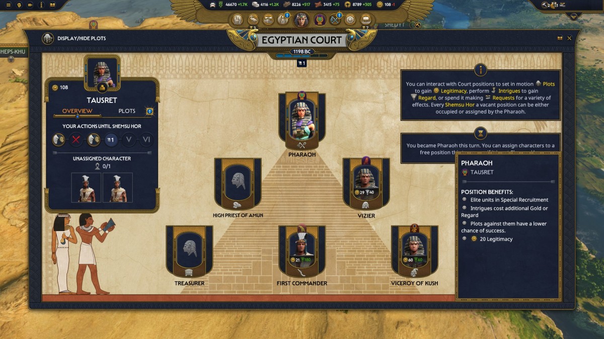 Total War: Pharaoh court with Tausret as Pharaoh.